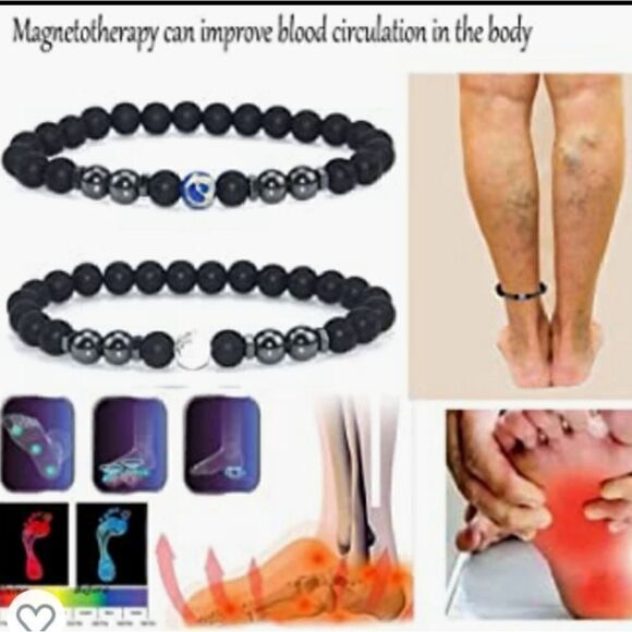 Anti swelling black obsidian stretch stone bracelet. - Picture 4 of 8